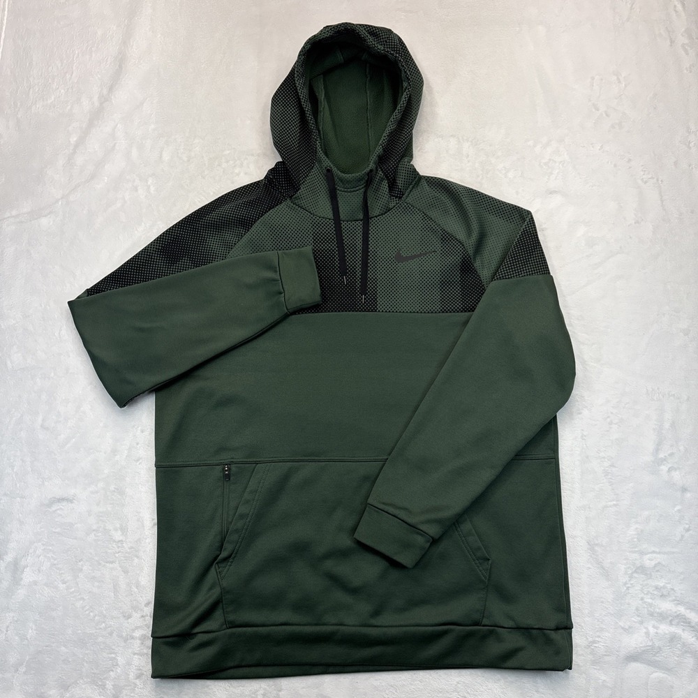 Nike DRI-FIT Therma Fleece Hoodie Mens XL Green Colorblock Streetwear Athleisure